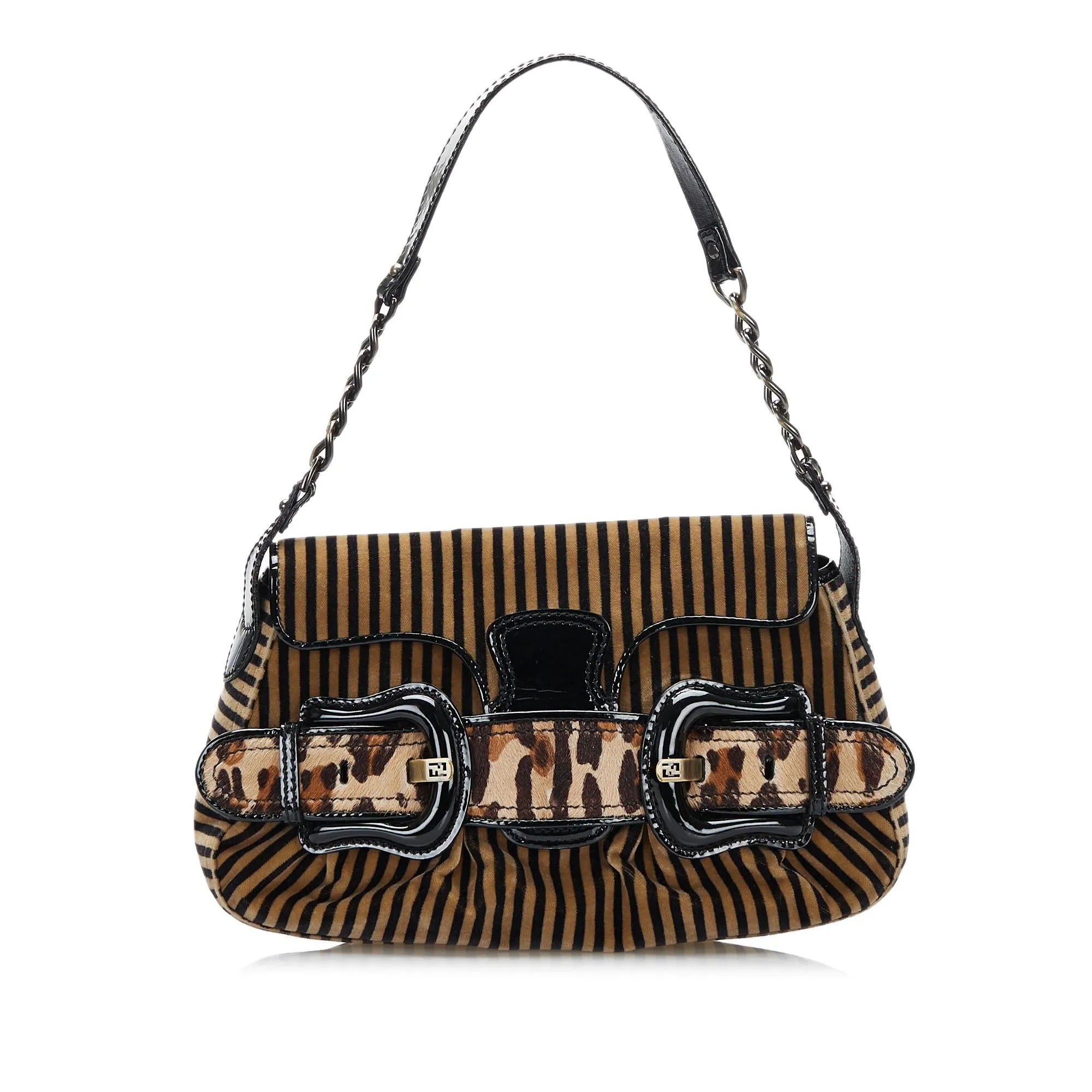 Fendi Striped Velvet B Bis Bag (SHG-37726)