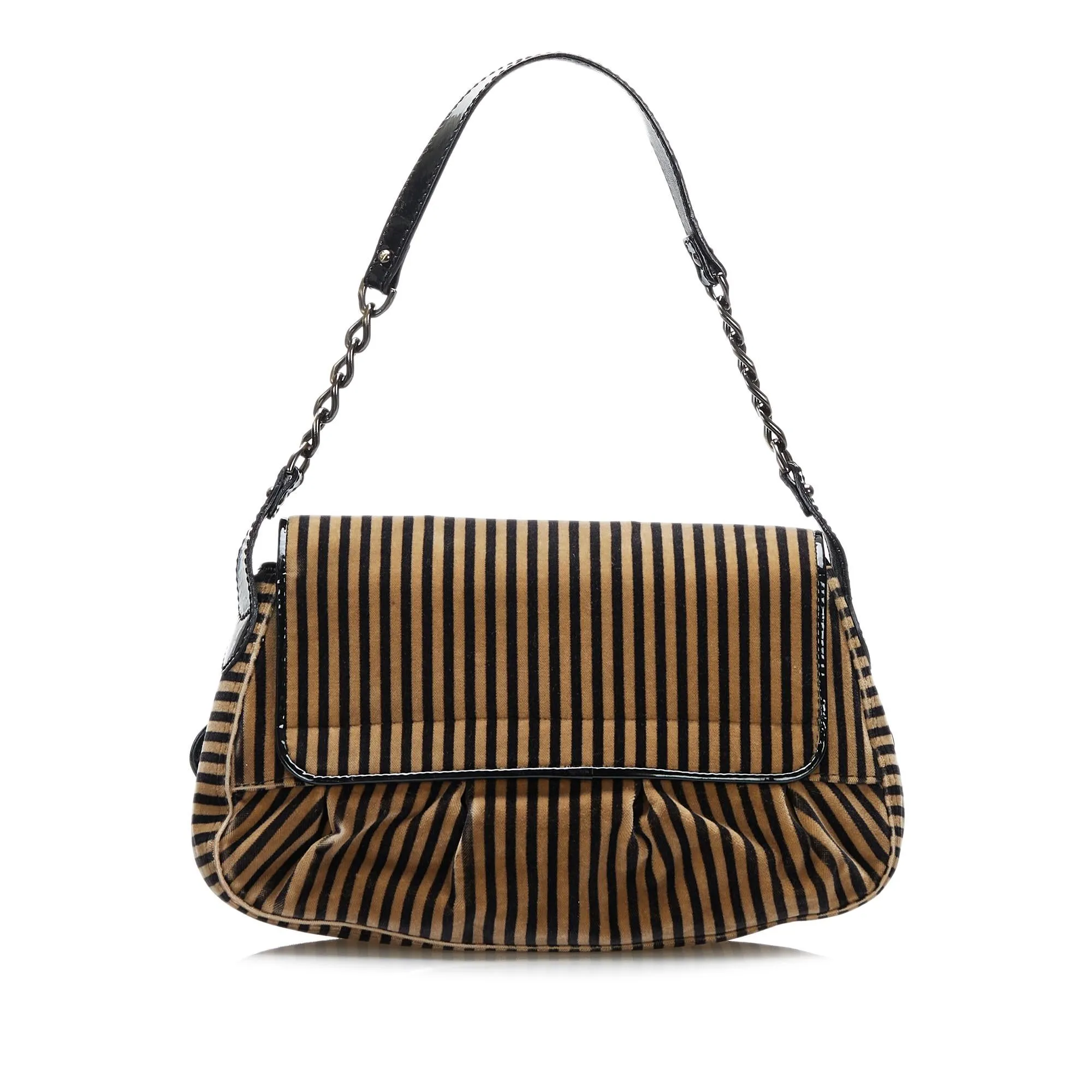 Fendi Striped Velvet B Bis Bag (SHG-37726)