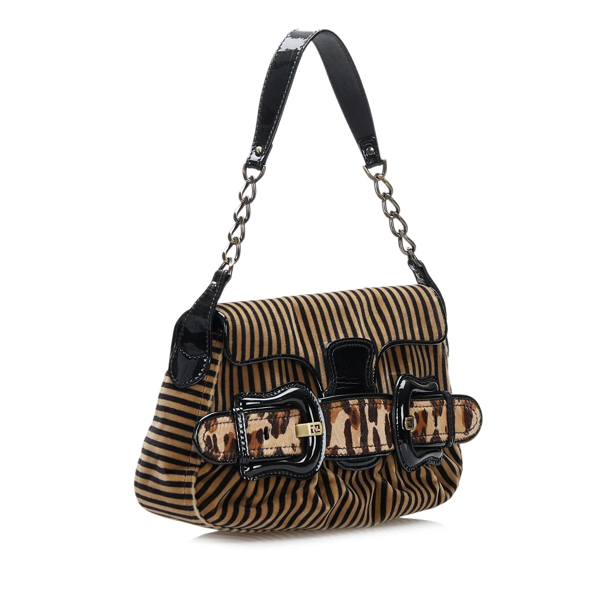 Fendi Striped Velvet B Bis Bag (SHG-37726)