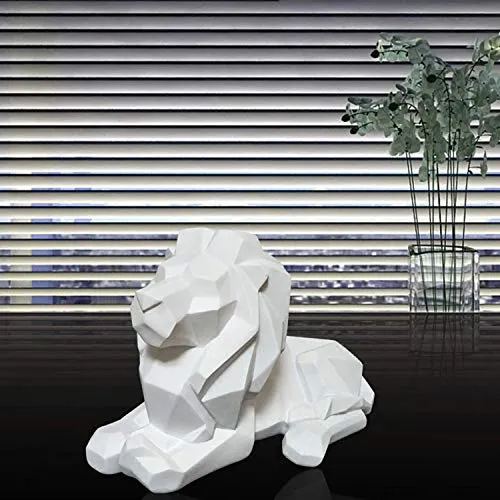 FJWYSANGU Abstract Lion Statues Hand Craved Animal Resin Sculpture Modern Home Decoration White