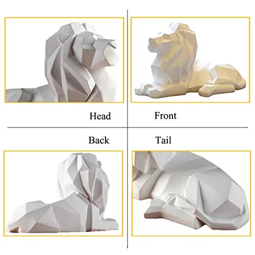 FJWYSANGU Abstract Lion Statues Hand Craved Animal Resin Sculpture Modern Home Decoration White