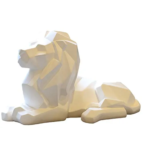 FJWYSANGU Abstract Lion Statues Hand Craved Animal Resin Sculpture Modern Home Decoration White