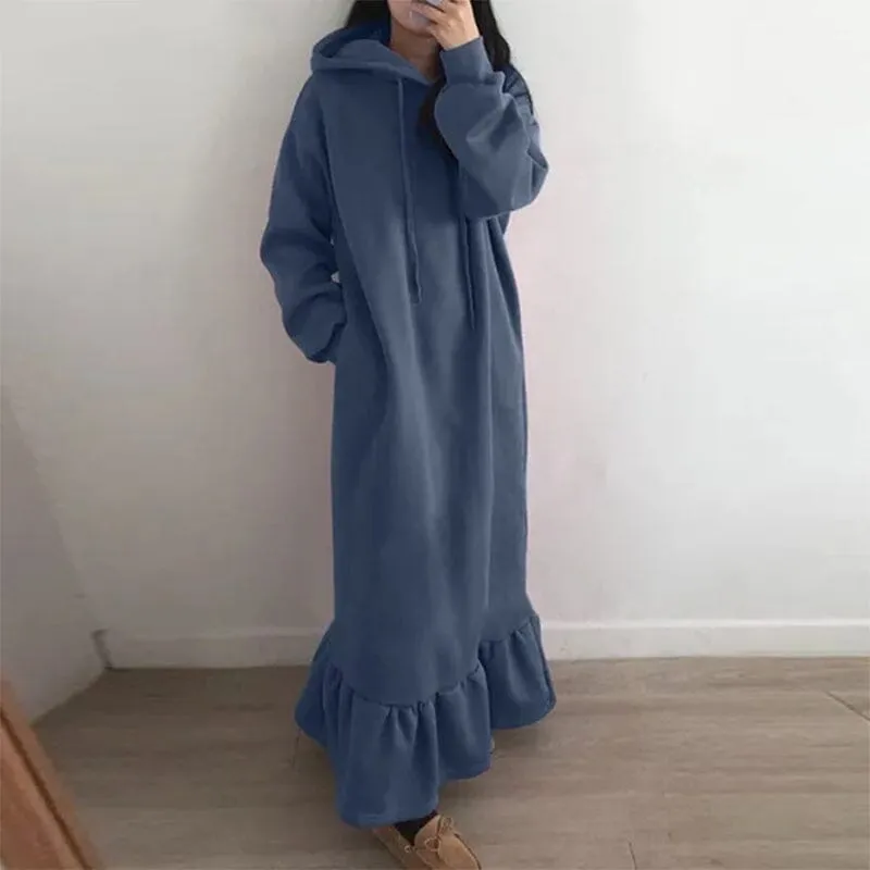 Fleece Hooded Shift Baggy Dress