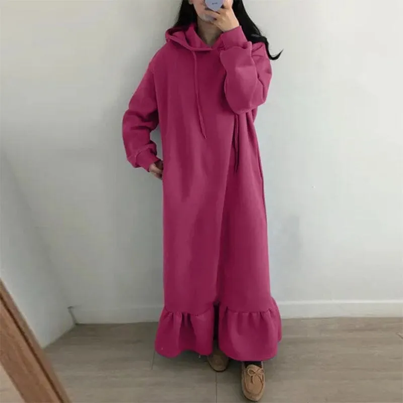 Fleece Hooded Shift Baggy Dress