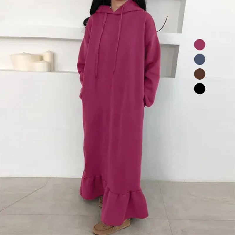 Fleece Hooded Shift Baggy Dress