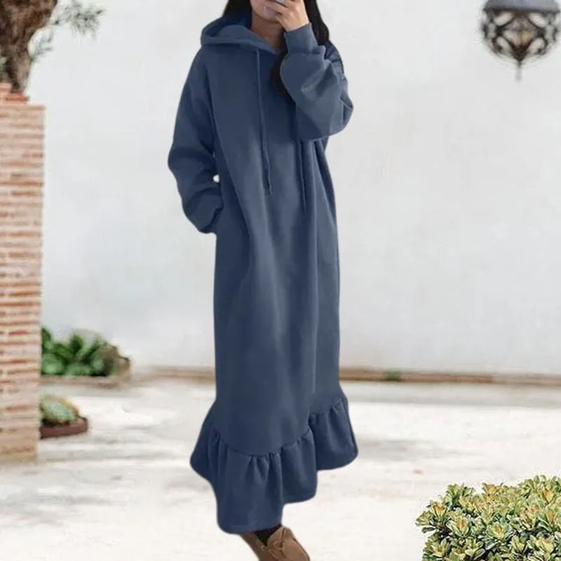 Fleece Hooded Shift Baggy Dress