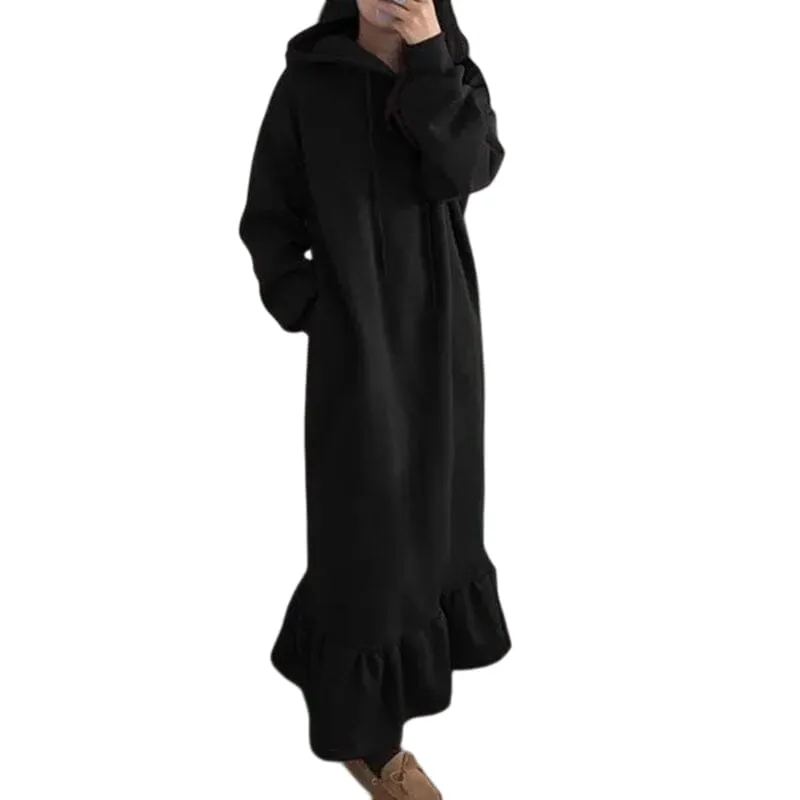 Fleece Hooded Shift Baggy Dress