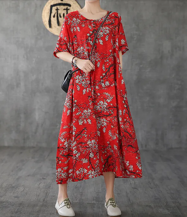 Floral Long Sleeve Summer Spring Linen Women Dresses DZA206103