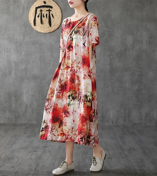 Floral Long Sleeve Summer Spring Linen Women Dresses DZA206103