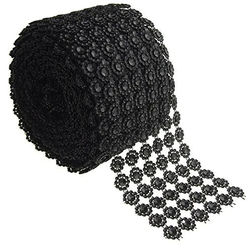 Flower Rhinestone Diamond Mesh Wrap Ribbon, 4-Inch, 10 Yards