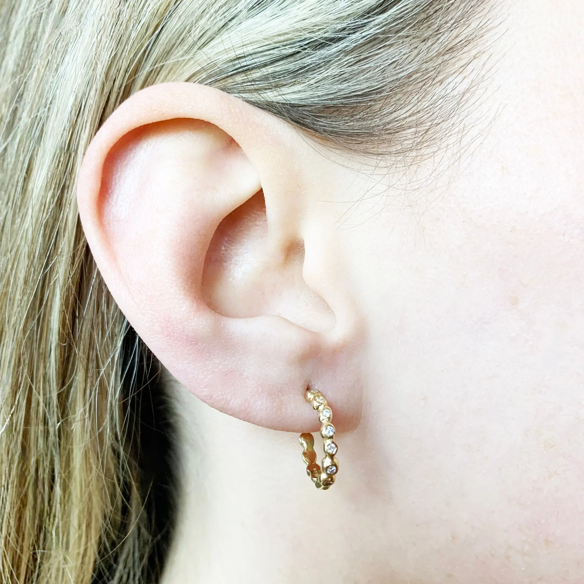 Gold & Diamond Mini Pebble Hoop Earrings