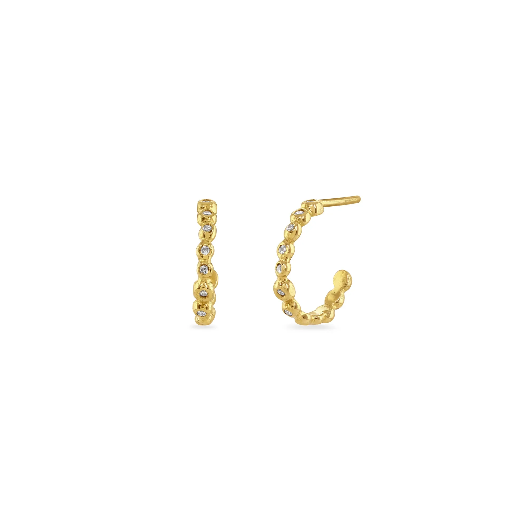 Gold & Diamond Mini Pebble Hoop Earrings