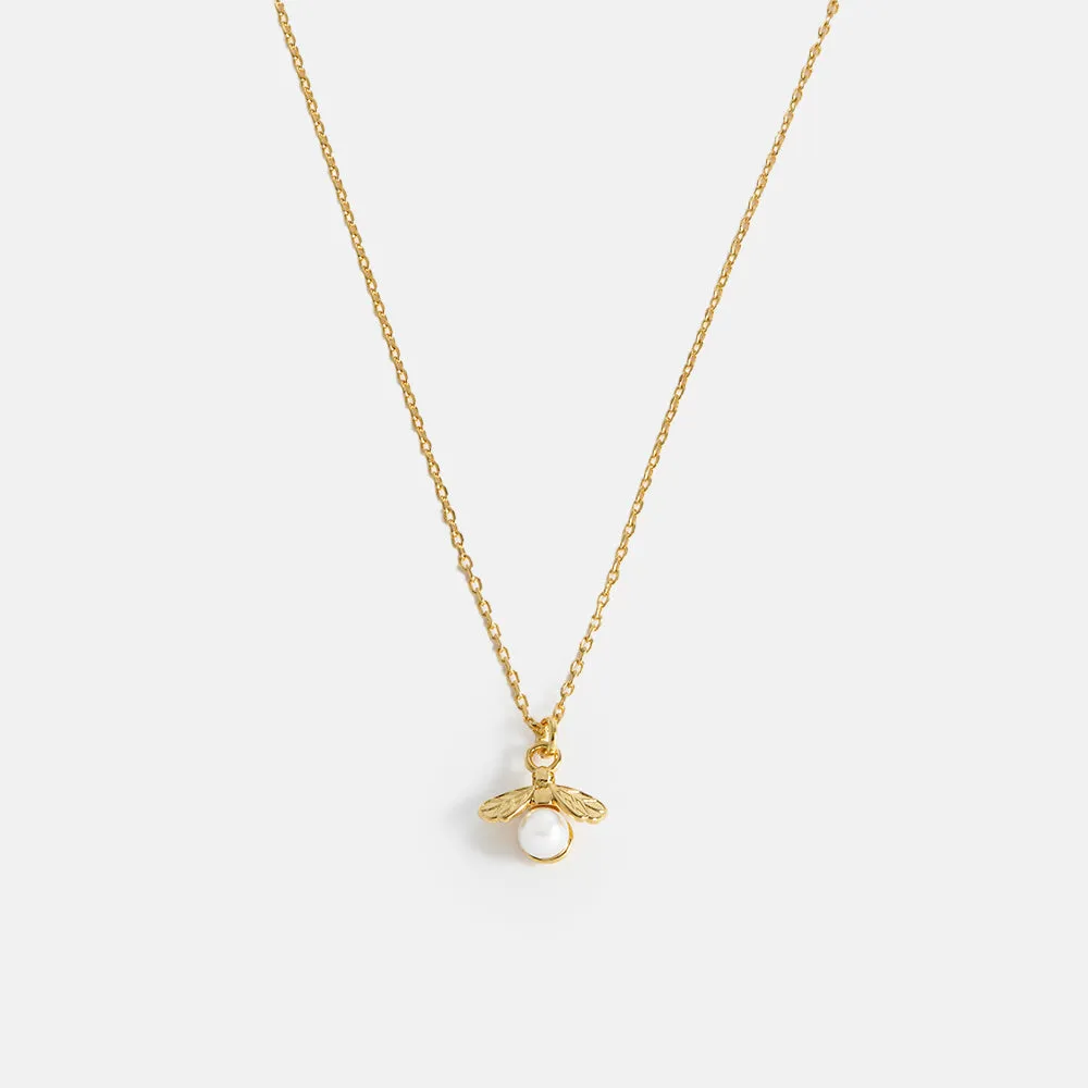 Gold & Pearl Bee Pendant Necklace