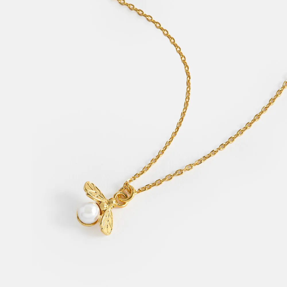 Gold & Pearl Bee Pendant Necklace