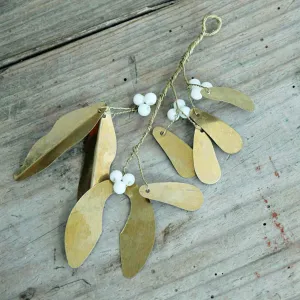 Gold Mistletoe & Bead Decoration - Small