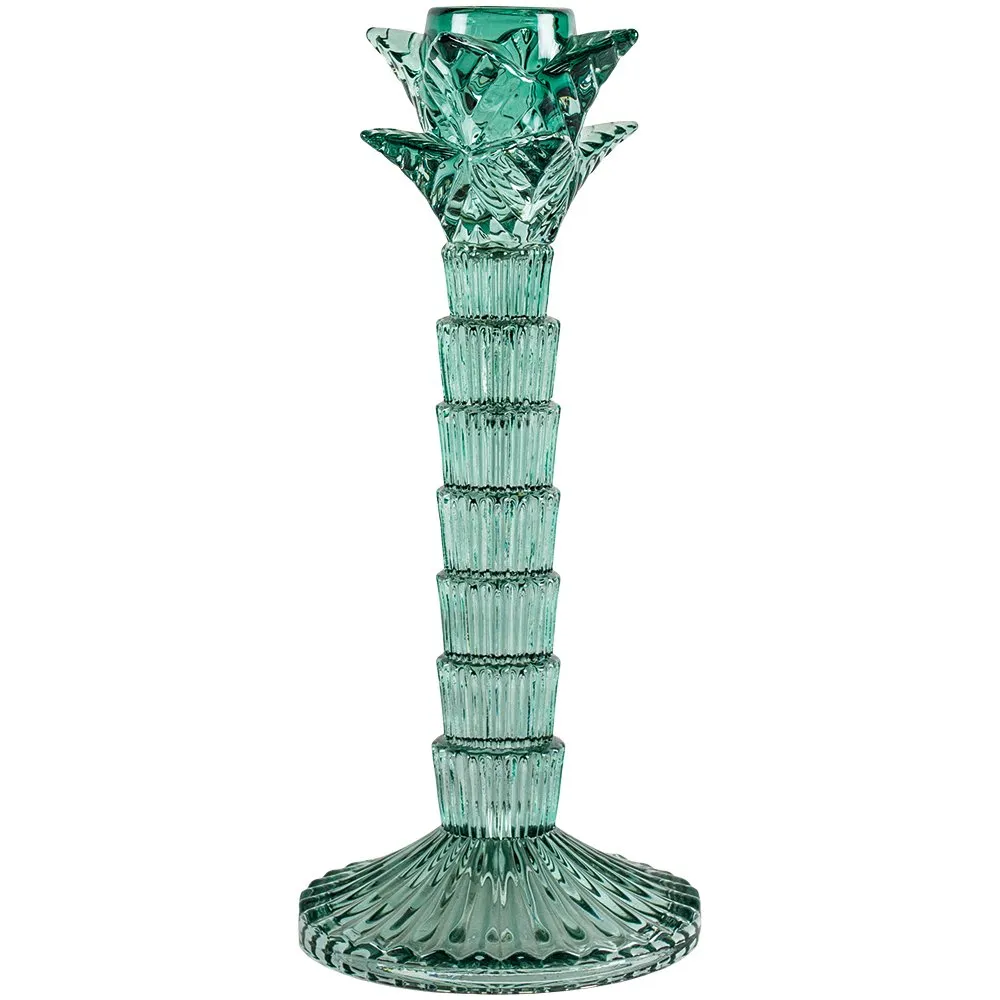 Green Glass Palm Tree Candlestick