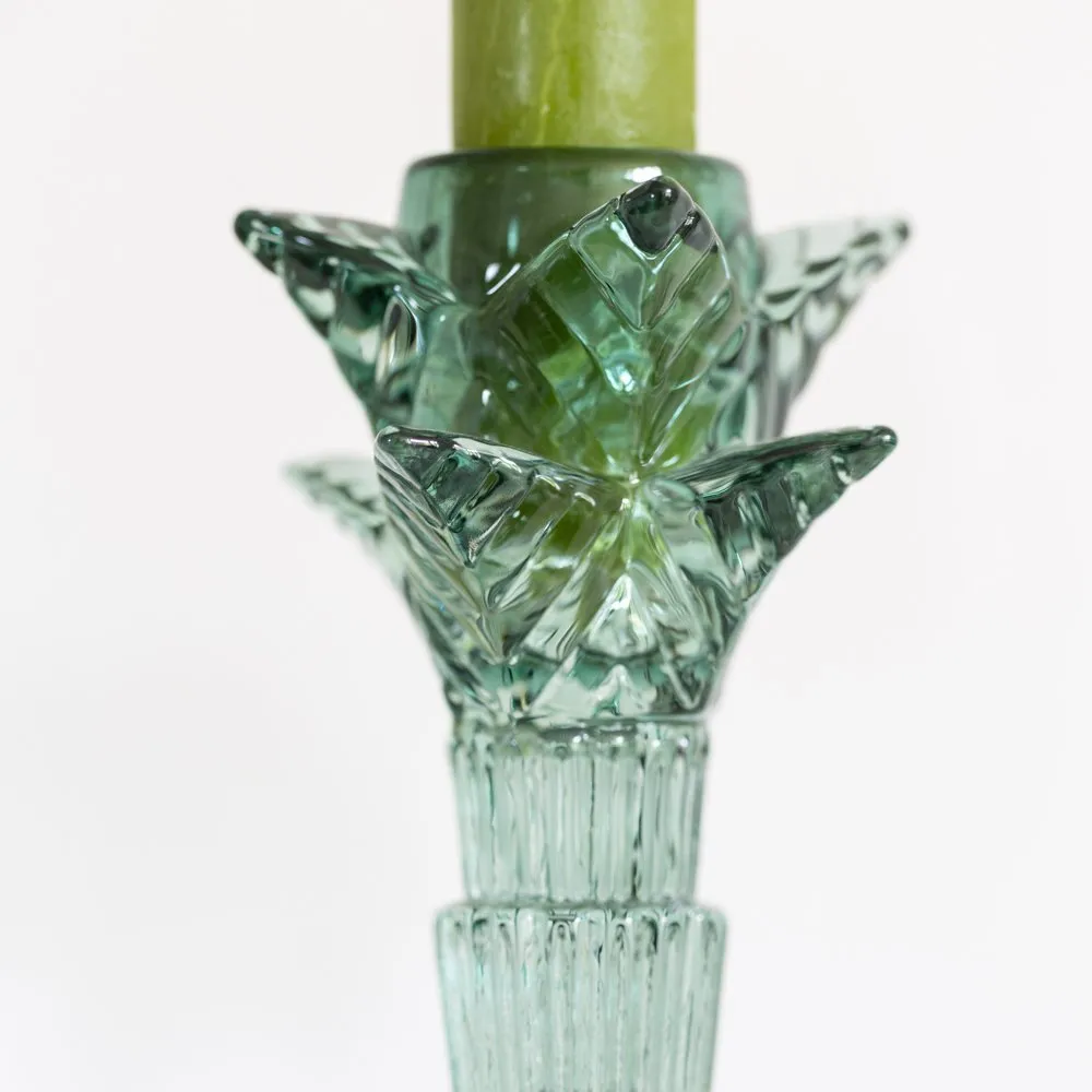 Green Glass Palm Tree Candlestick