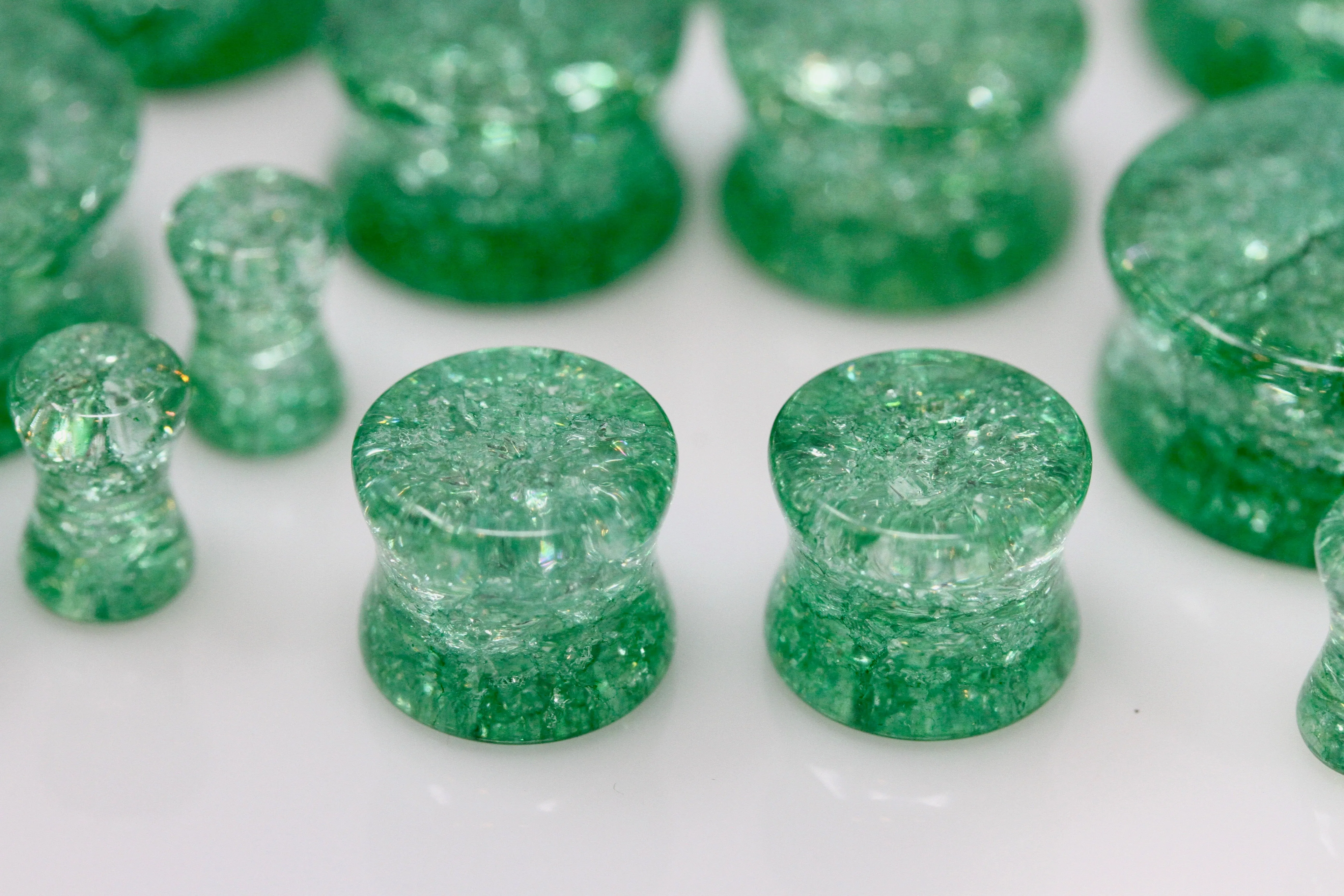 Green Shattered Glass Plugs for stretched ears (Pair) - PH122