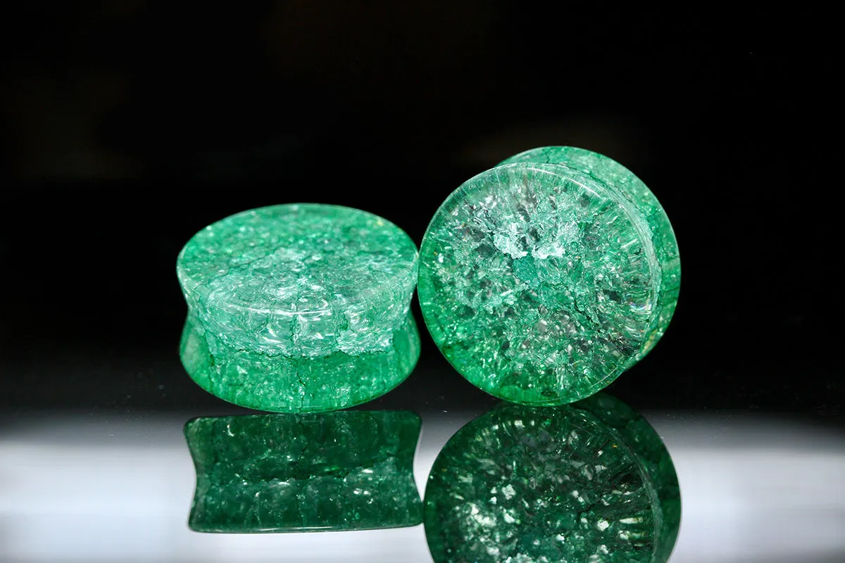 Green Shattered Glass Plugs for stretched ears (Pair) - PH122