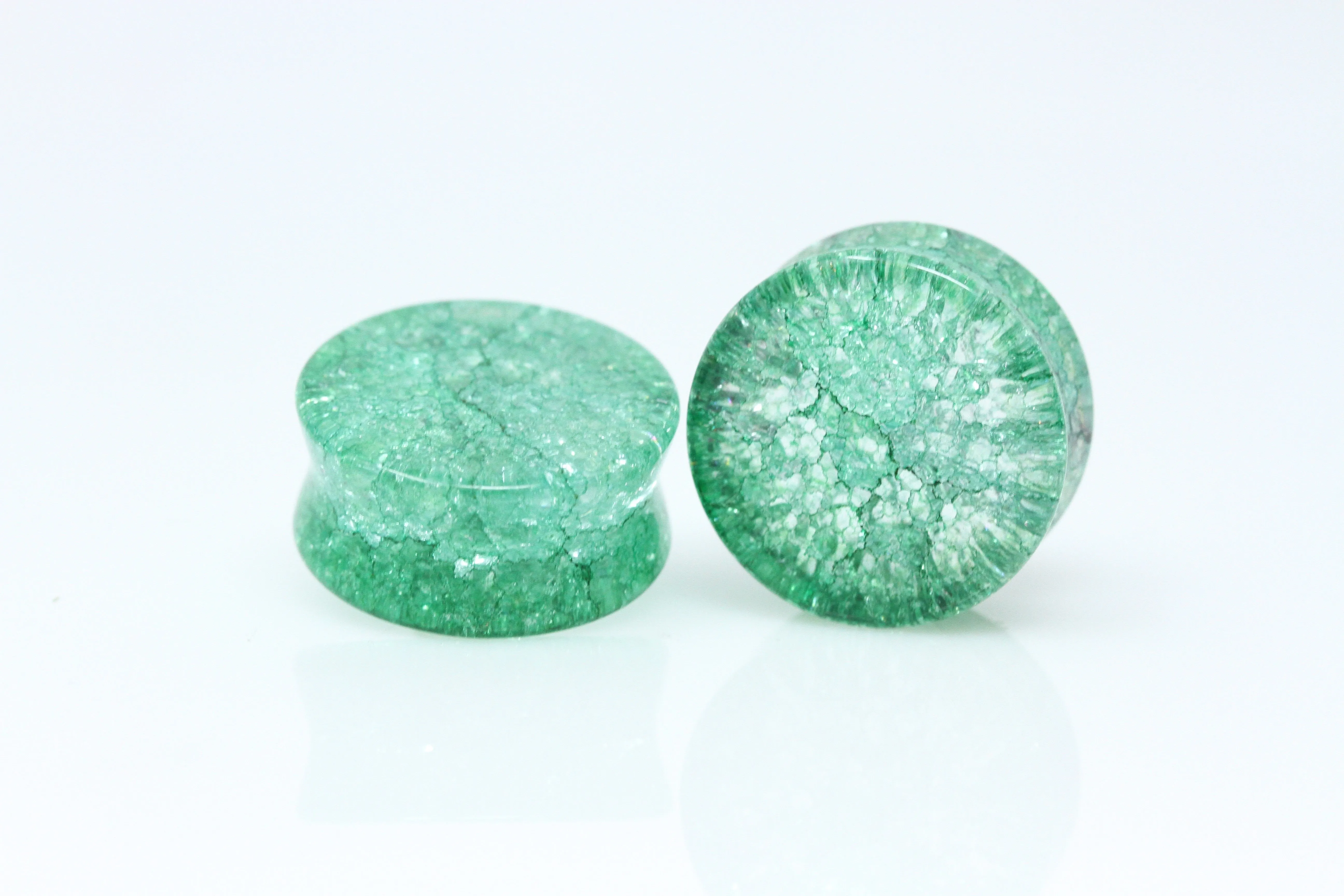 Green Shattered Glass Plugs for stretched ears (Pair) - PH122