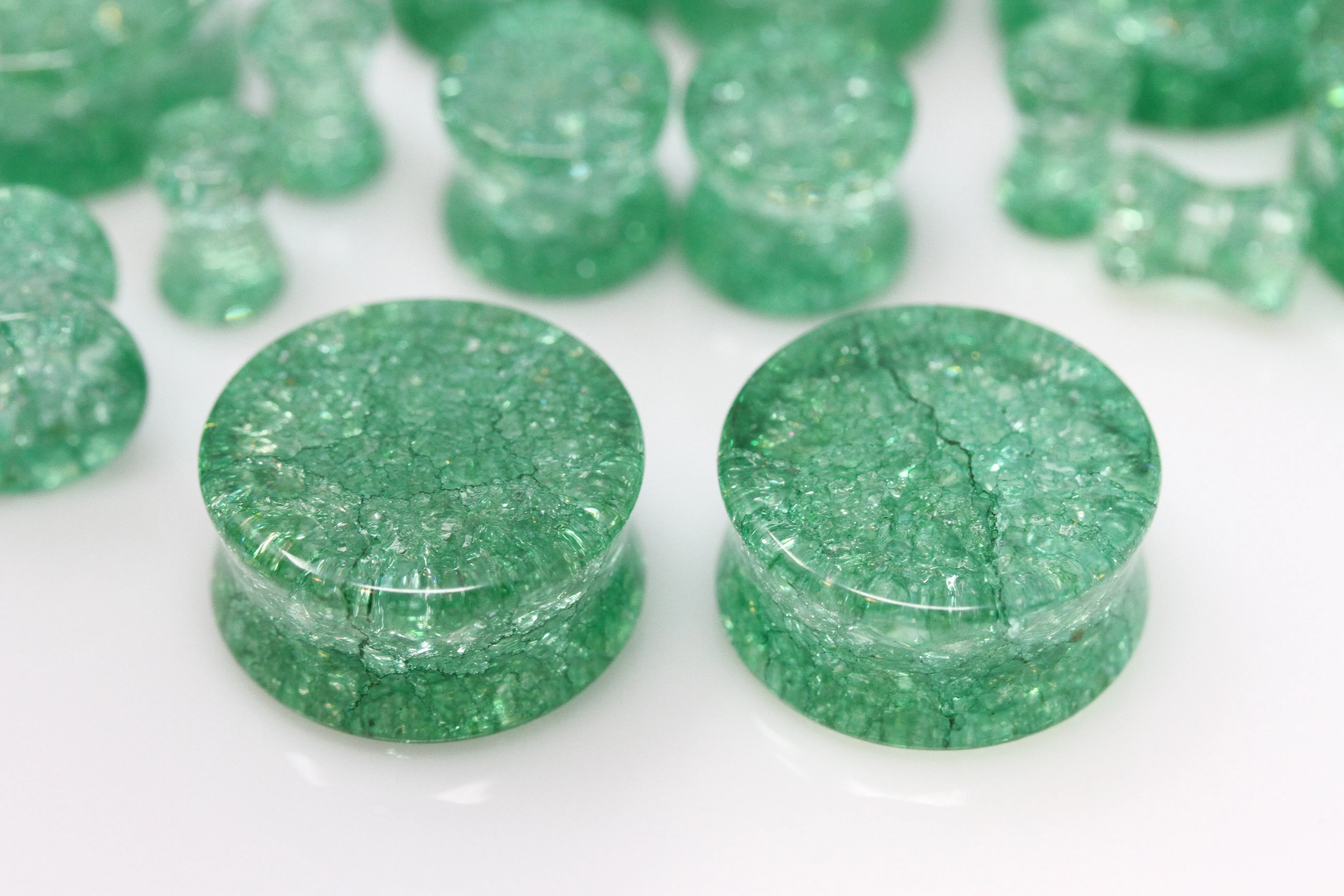 Green Shattered Glass Plugs for stretched ears (Pair) - PH122