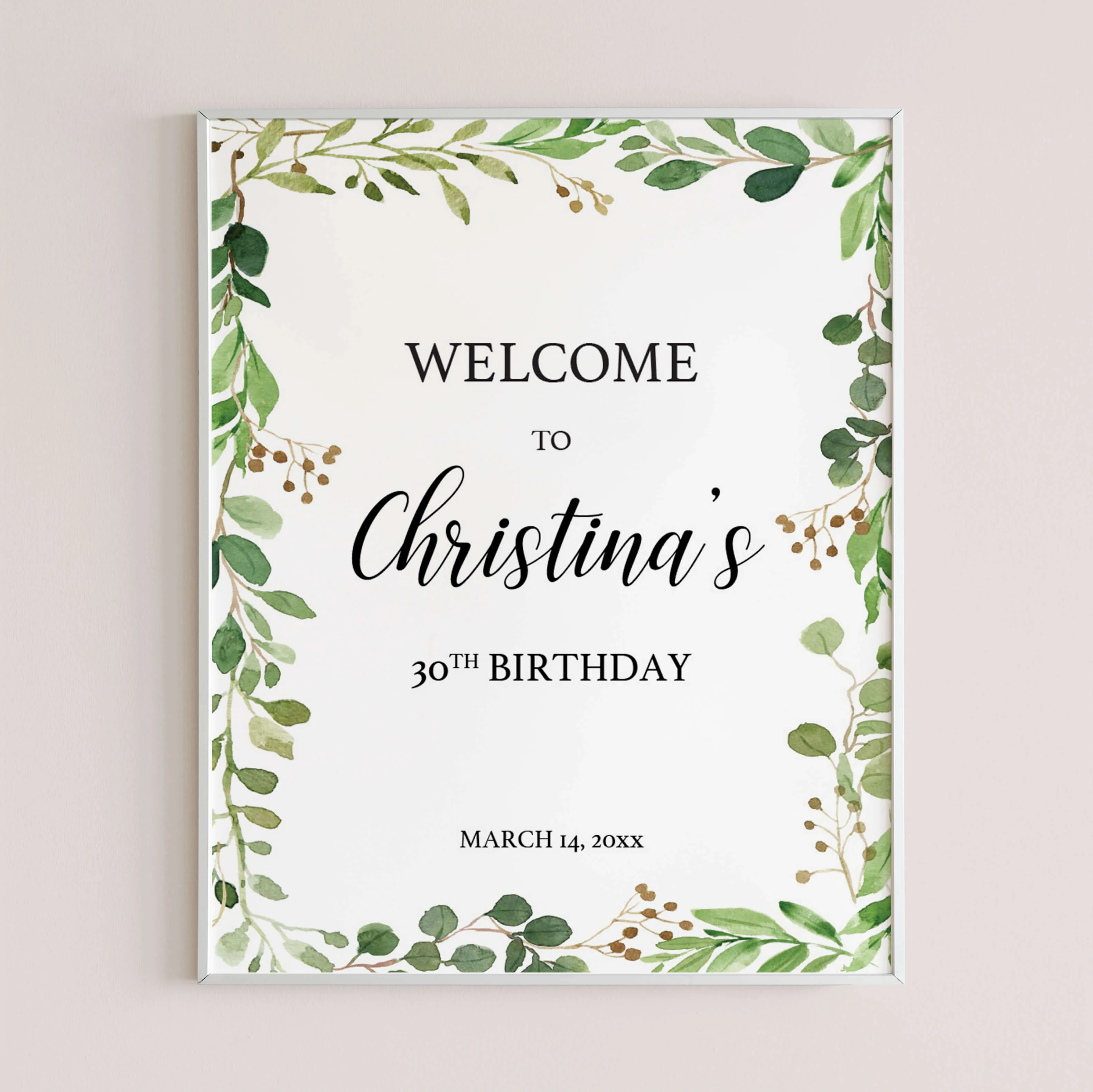 Greenery Leaves Party Welcome Board Template