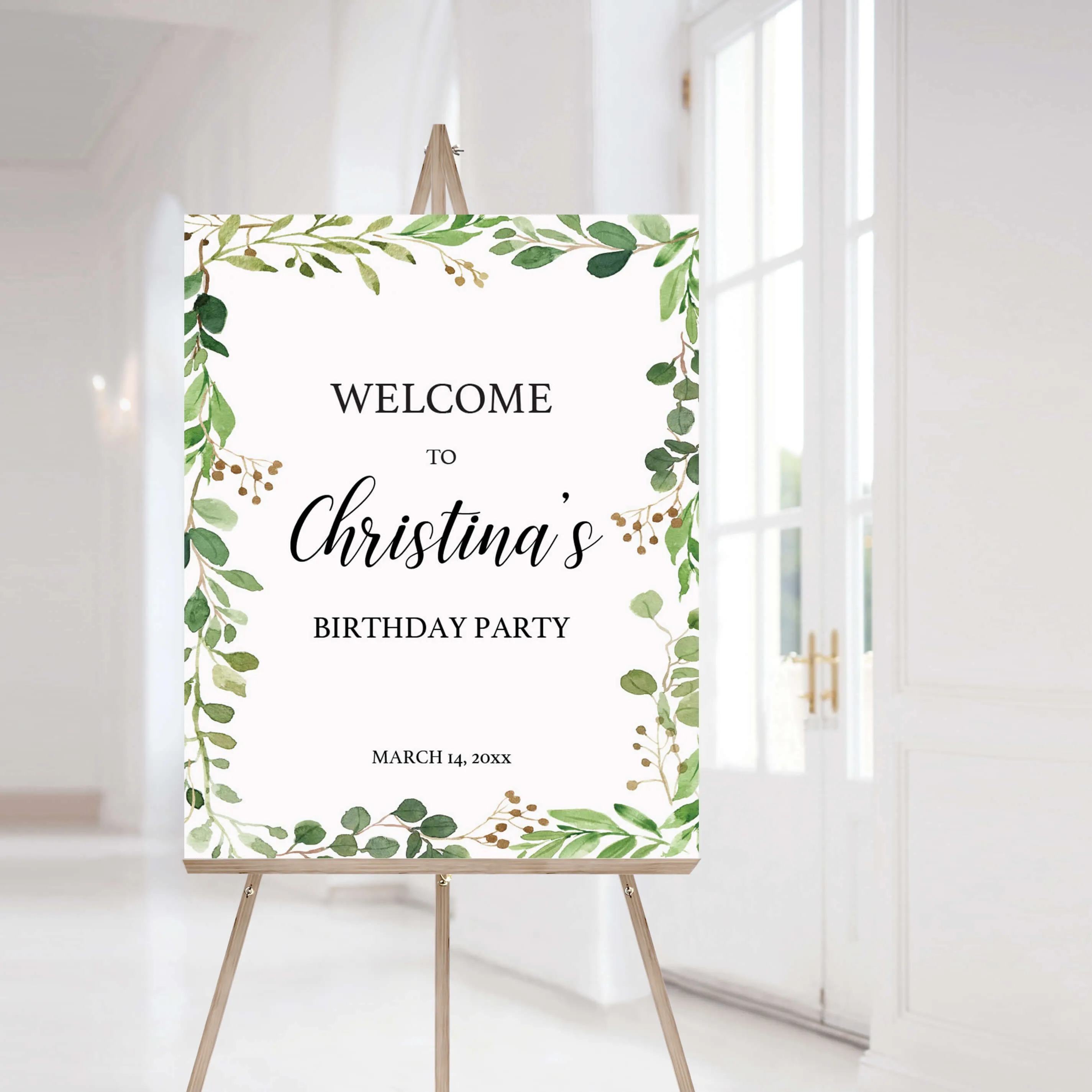 Greenery Leaves Party Welcome Board Template