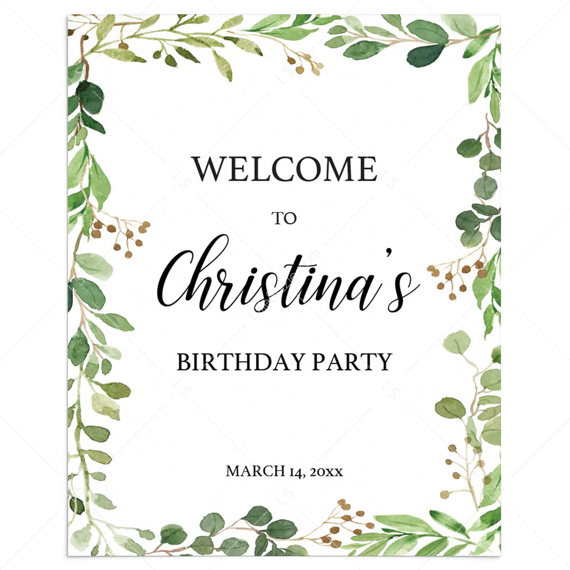 Greenery Leaves Party Welcome Board Template