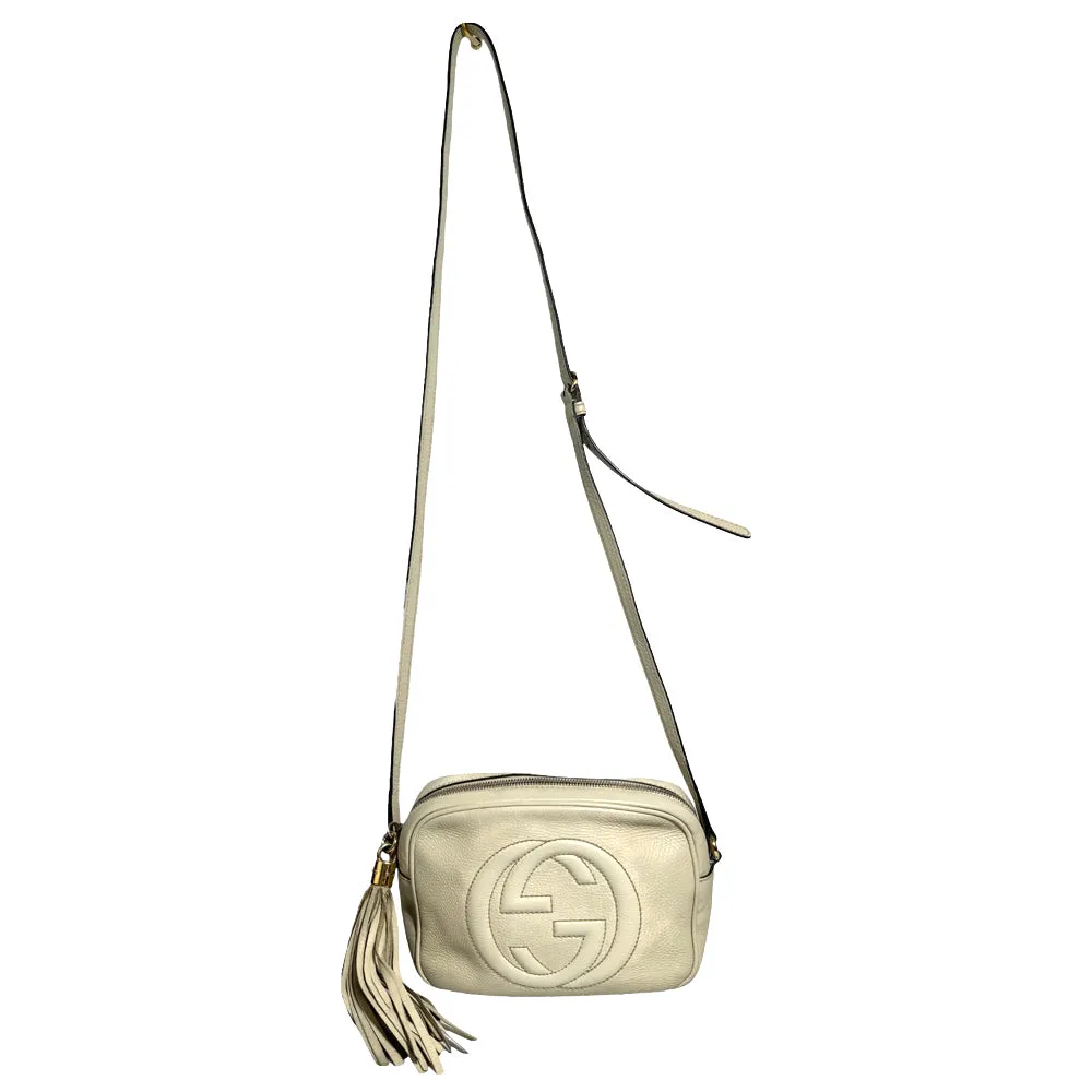 GUCCI Soho Tassel Disco Shoulder Crossbody Bag Cream Leather LHQ266