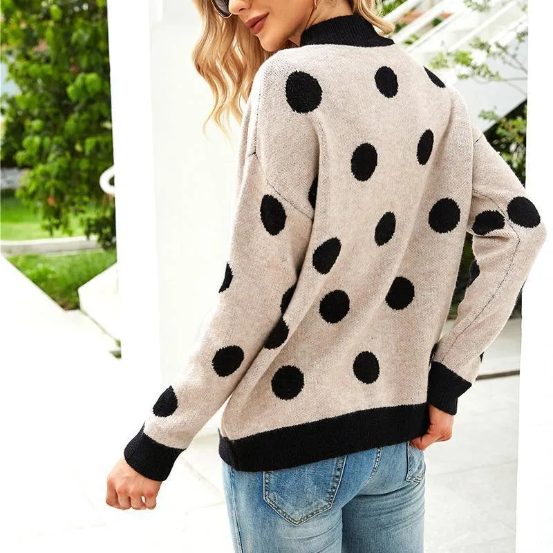 Half Turtleneck Women Polka Dot Jumper Knitwear