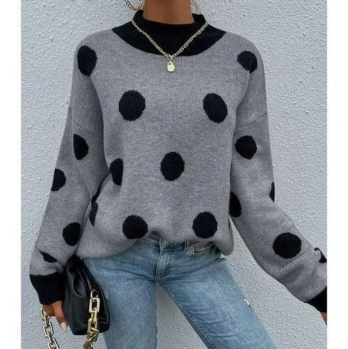 Half Turtleneck Women Polka Dot Jumper Knitwear