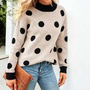 Half Turtleneck Women Polka Dot Jumper Knitwear