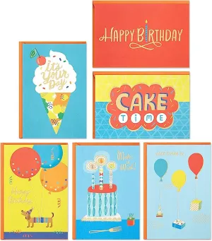 Hallmark Birthday Cards Assortment, 36 Cards with Envelopes (Cake, Ice Cream, Balloons)