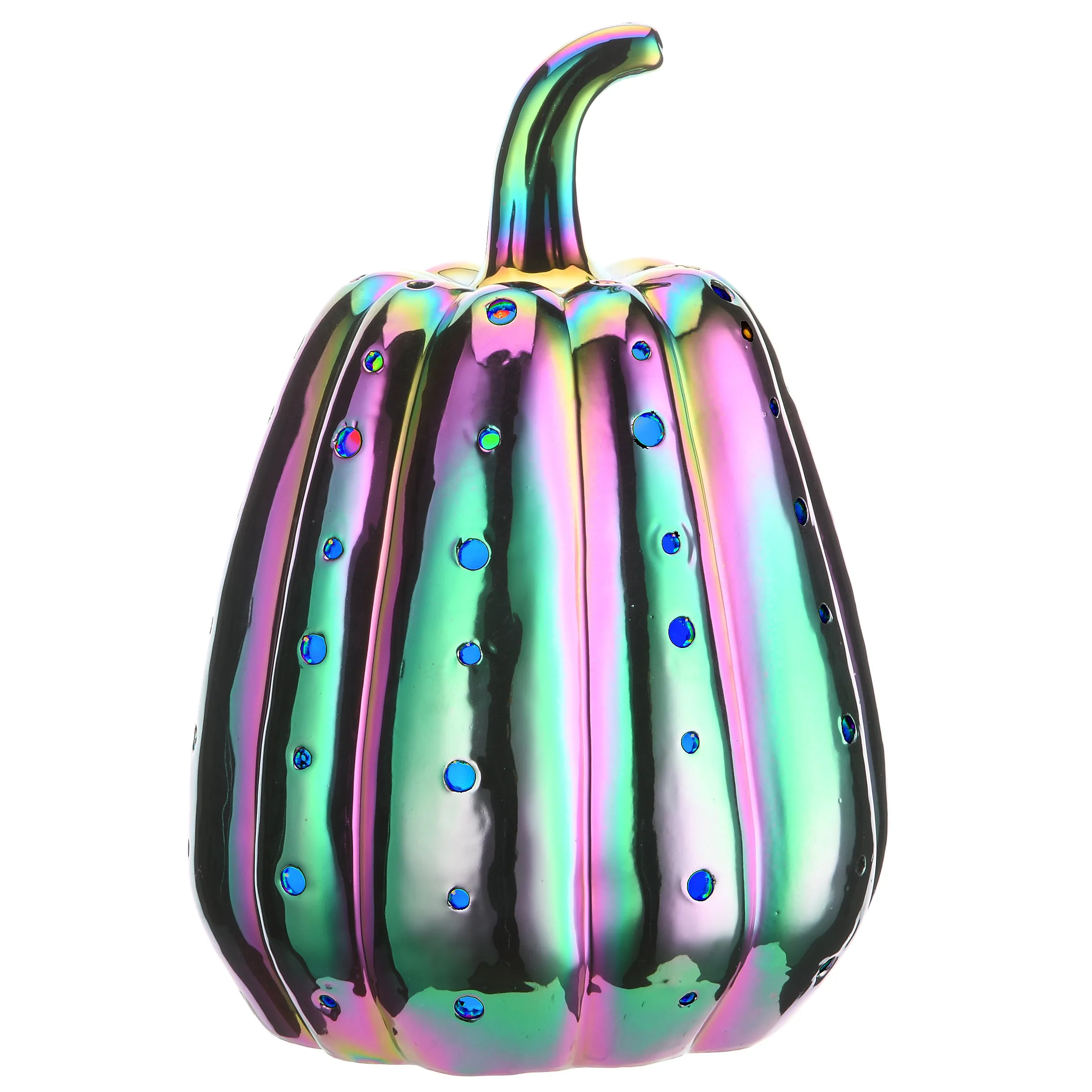 Halloween Pre-Lit Iridescent Pumpkin Decoration, LED Lights, 14 Inches