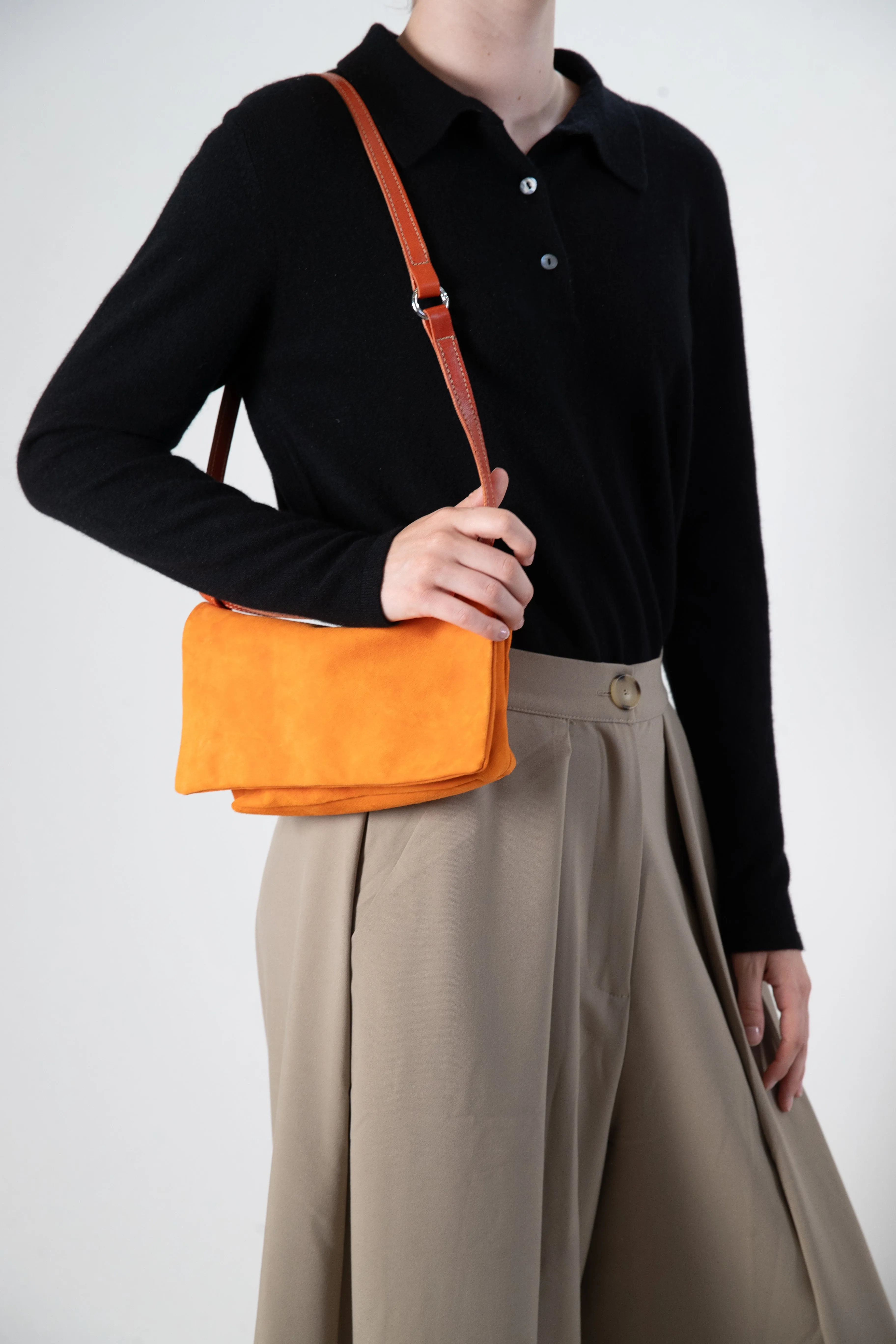 Harpers Emporium Italian Leather Double Zip Bag in Tangerine Suede