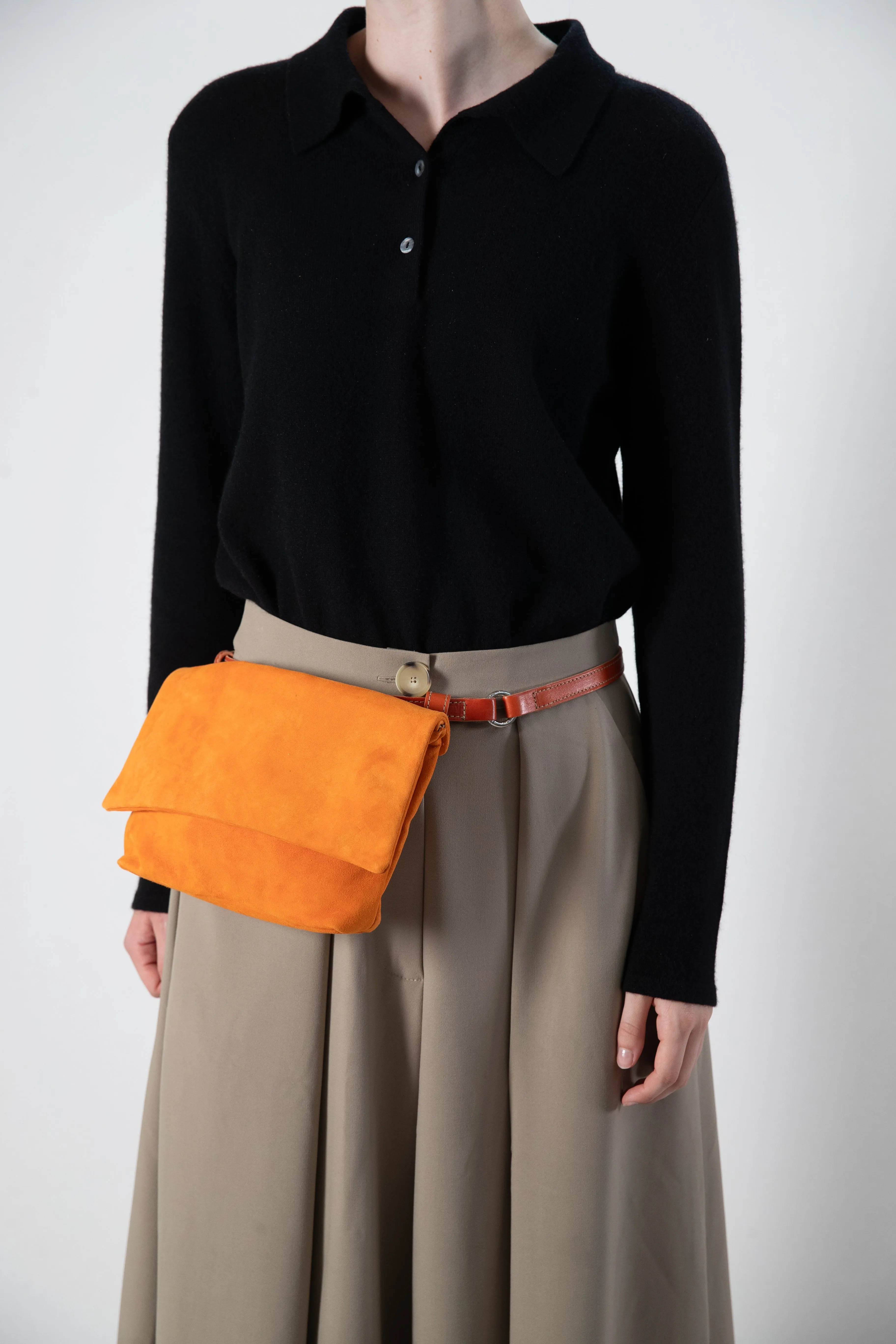 Harpers Emporium Italian Leather Double Zip Bag in Tangerine Suede