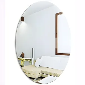 HAVENHUES Oval Shape Adhesive Mirror Sticker for Wall on Tiles Bathroom Bedroom Living Room Basin Mirror Bathroom Wall Mirror Stickers Unbreakable Plastic Wall Mirror 30 * 20