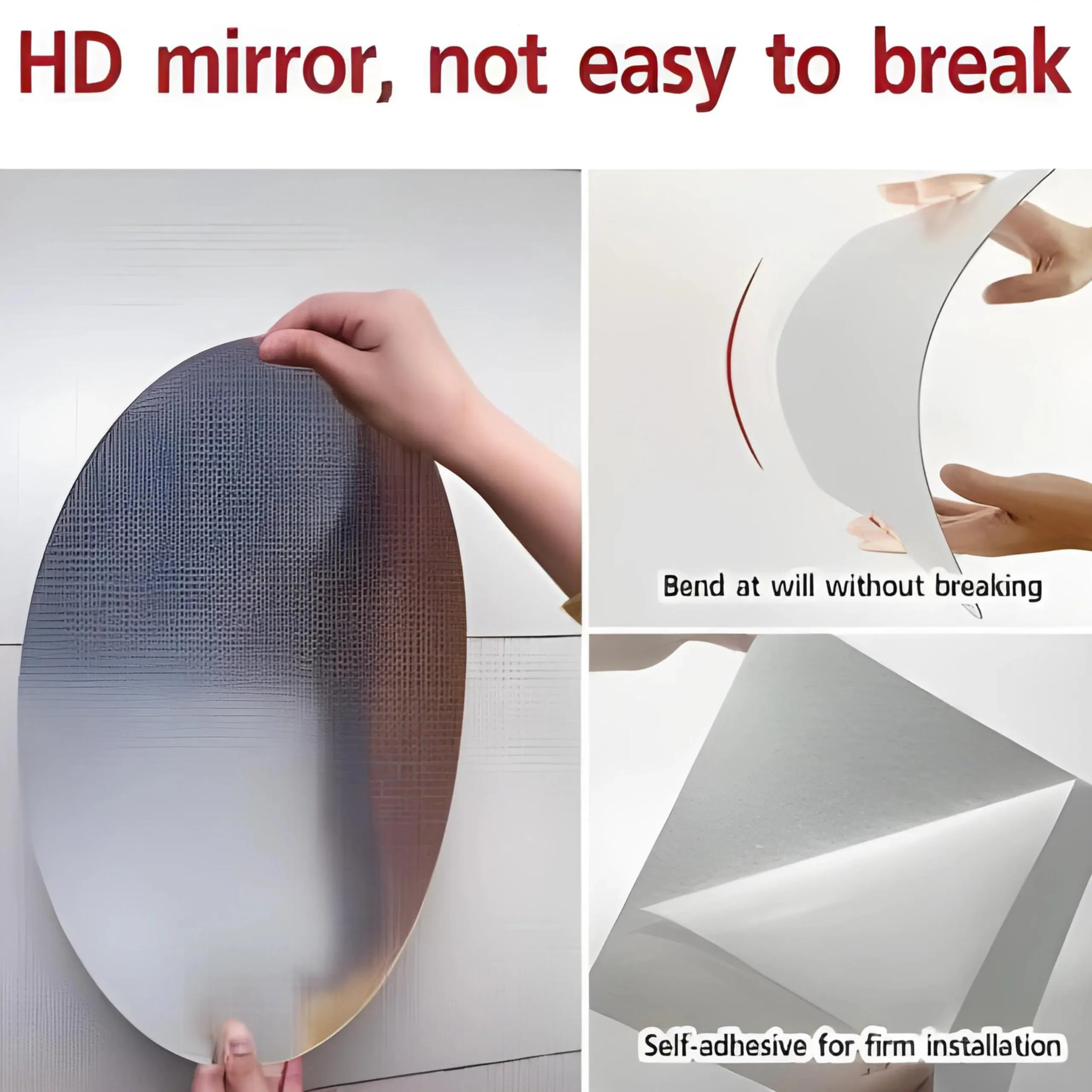 HAVENHUES Oval Shape Adhesive Mirror Sticker for Wall on Tiles Bathroom Bedroom Living Room Basin Mirror Bathroom Wall Mirror Stickers Unbreakable Plastic Wall Mirror 30 * 20