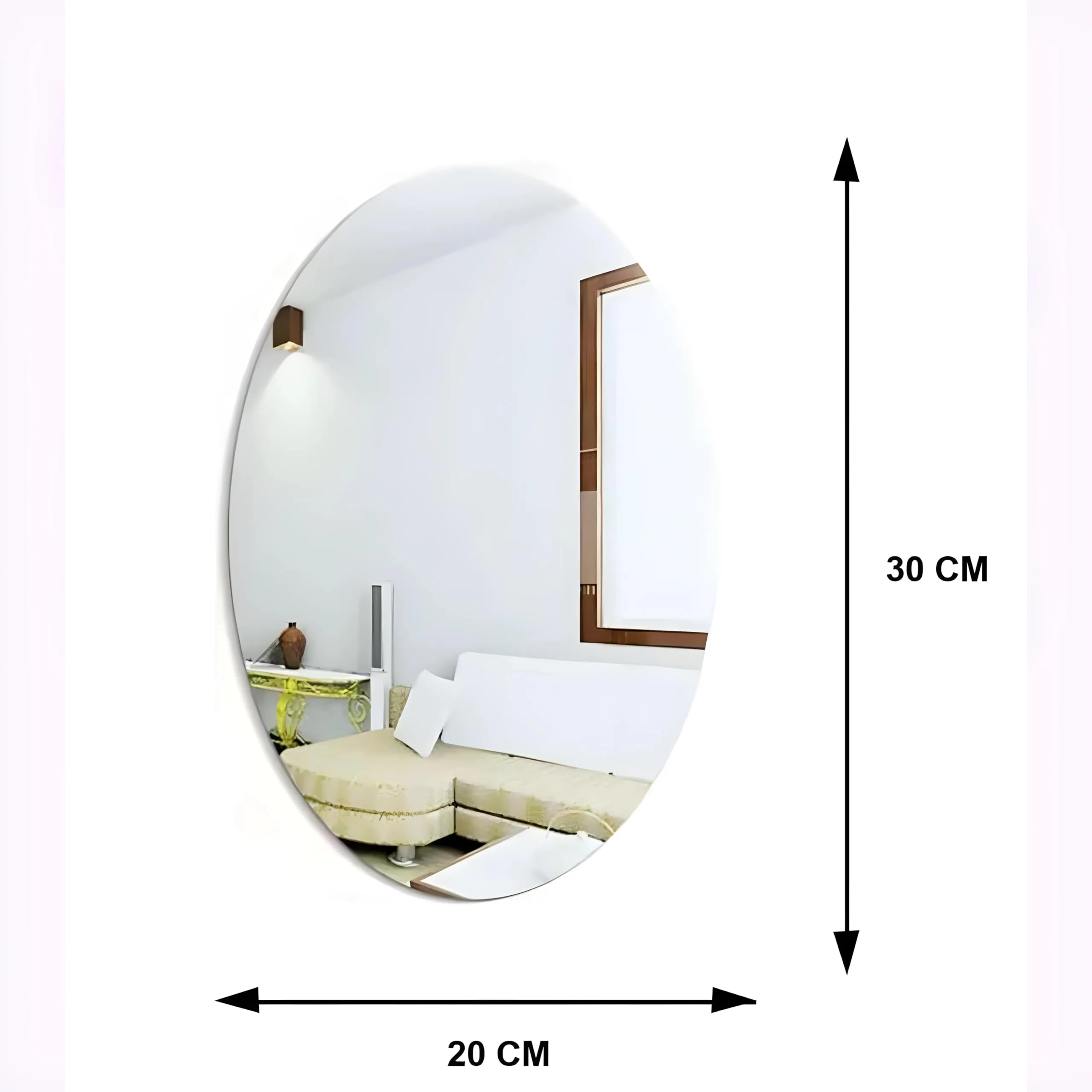 HAVENHUES Oval Shape Adhesive Mirror Sticker for Wall on Tiles Bathroom Bedroom Living Room Basin Mirror Bathroom Wall Mirror Stickers Unbreakable Plastic Wall Mirror 30 * 20