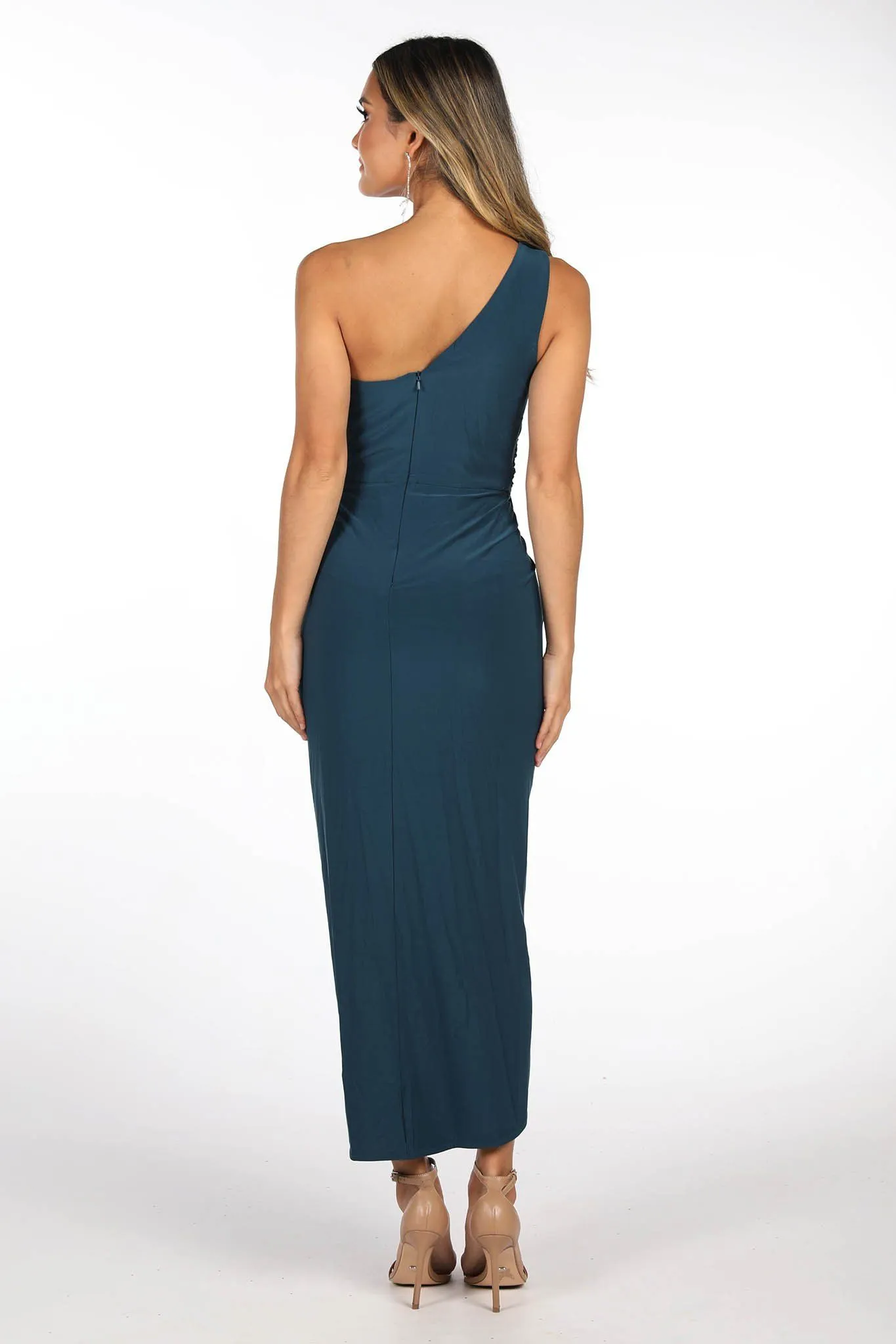 Hayden One Shoulder Midi Dress - Deep Teal