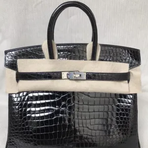 Hermès Birkin HSS 25 Noir (Black)/Bleu Saphir Crocodile Porosus Lisse Palladium Hardware PHW