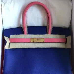 Hermès Birkin HSS 30 Bleu Electrique/Rose Azalee Epsom Gold Hardware GHW