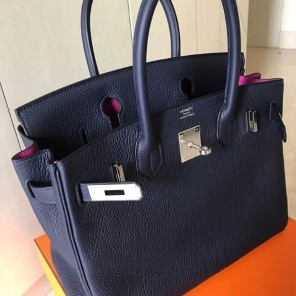 Hermès Birkin Limited Edition 30 Bleu Nuit/Rose Pourpre Verso Taurillon Clemence Palladium Hardware PHW