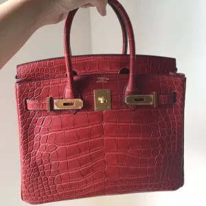 Hermès Birkin Limited Edition 30 Rouge H/Orange Poppy Verso Alligator Mississippi Matte Gold Hardware GHW