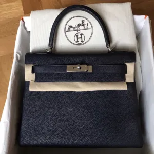 Hermès Kelly HSS 28 Bleu Nuit Taurillon Clemence Palladium Hardware PHW