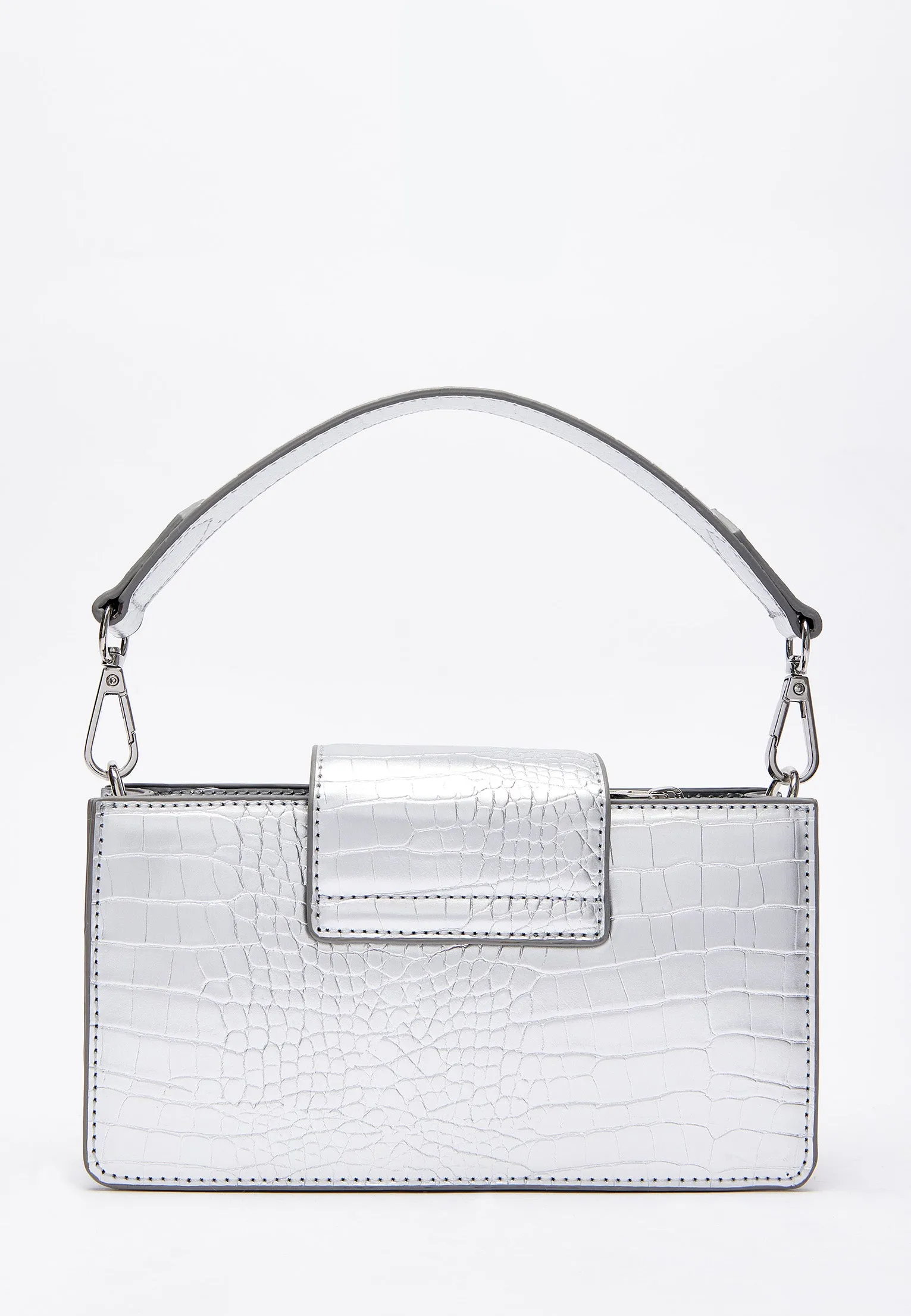 House of Holland Small Crossbody Bag in Silver with Printed Logo