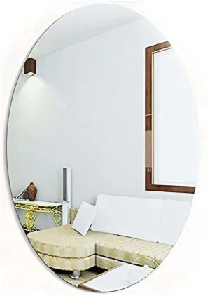 IRQA Oval Shape Adhesive Mirror Sticker for Wall on Tiles Bathroom Bedroom Living Room Basin Mirror Bathroom Wall Mirror Stickers Unbreakable Plastic Vanity Mirror, Makeup Mirror (Style_51