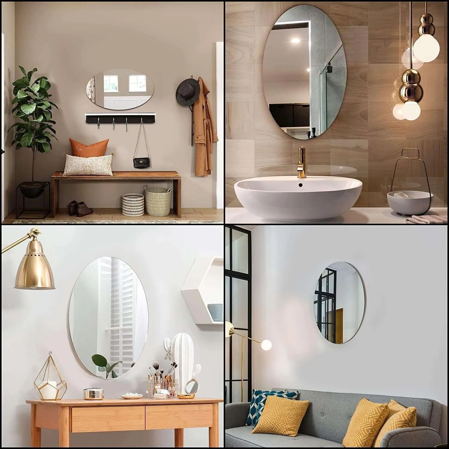 IRQA Oval Shape Adhesive Mirror Sticker | Unbreakable Plastic Wall Mirror | Mirror Stickers for Home Decoration KUEFA Mülleimer/Müllsackständer/Gelber Sack Ständer (Gelb) (Mirror Sticker) (Style_5