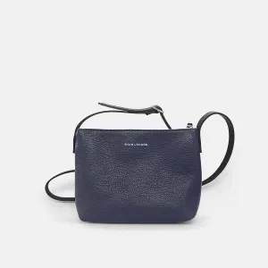 Italian Leather Crossbody Tote with Wool Felt and Zip - Navy Blue and Orange