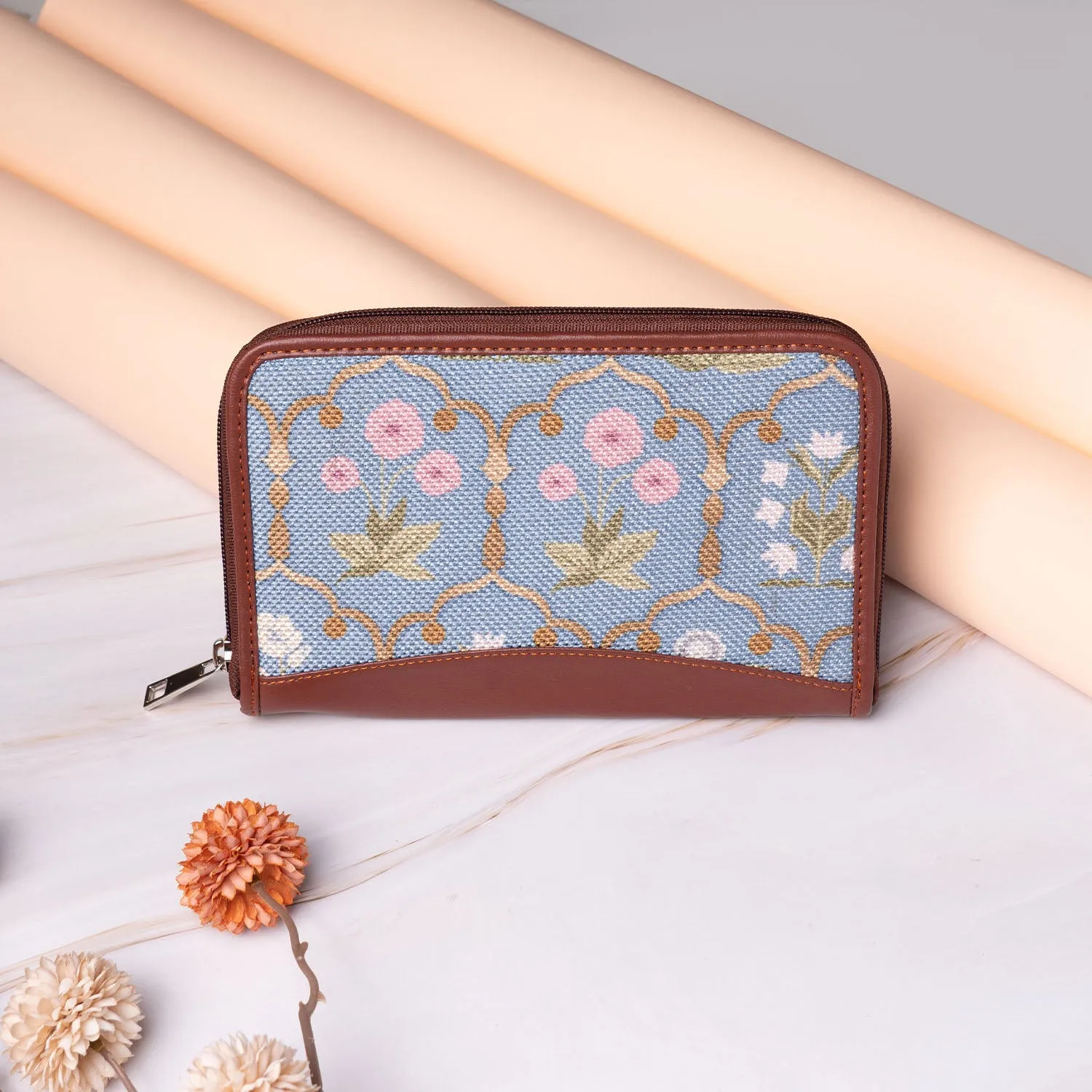 Jaipur Fresco Blue- Handbag & Chain Wallet Combo